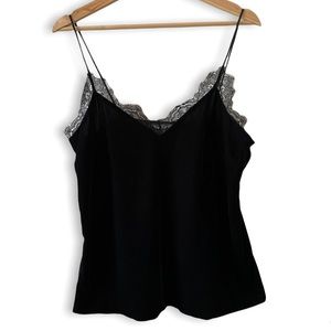 H&M Black Velvet Tank Top With Lace Trim size 10